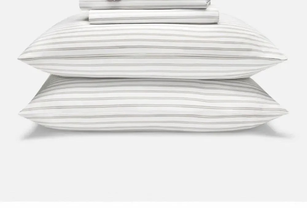 Brooklinen NWTs Luxe Sateen Pillowcases Set Of Two Tandem Stripe White Tan